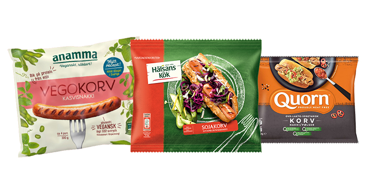 Tre förpackningar med korvar