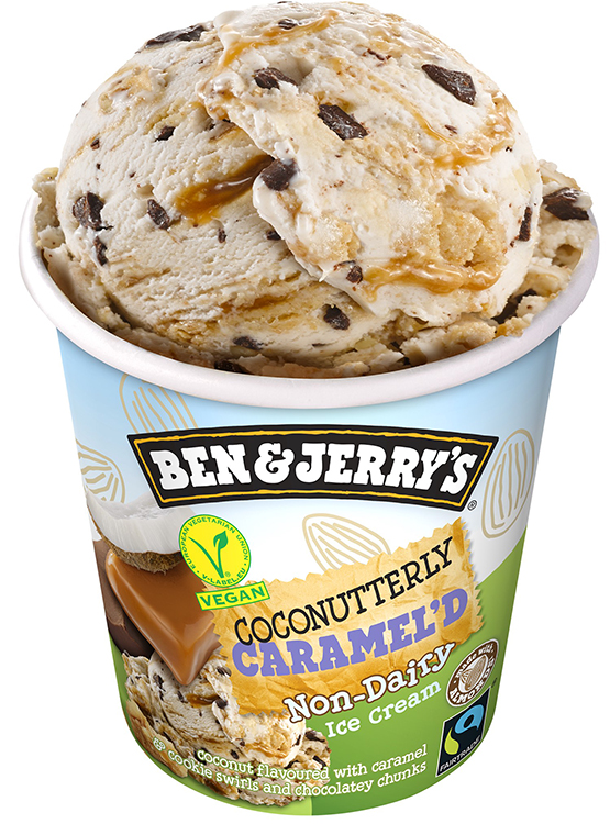 En Ben & Jerrys glassförpackning utan lock där glass syns