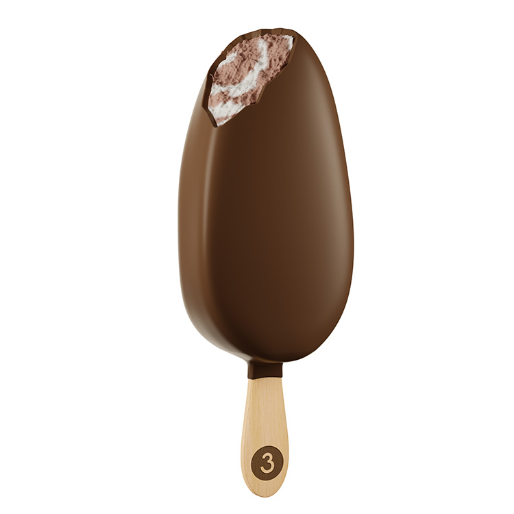 Chokladöverdragen pinnglass mot vit bakgrund