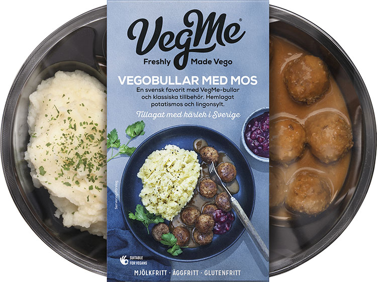 Färdigmatsförpackning med mos, vegobullar och sås