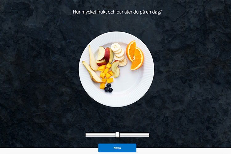 En bildskärmsdump över testet, en tallrik med frukt syns