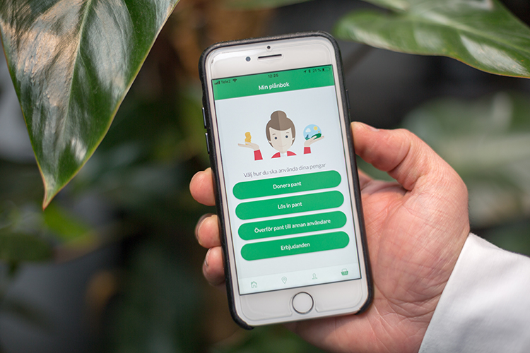 En smartphone visar en app om att panta